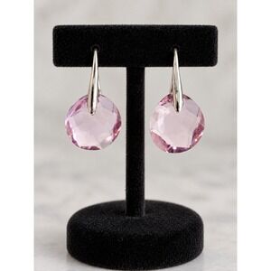 Swarovski Pink Faceted Crystal Drop Earrings Silver Tone Dangle Pierced
